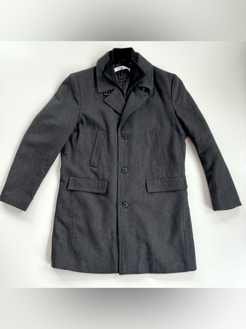 Kenneth Cole New York Gray Wool Blend Peacoat Men's L Double Breasted Jacket